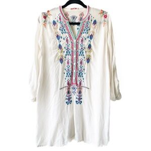 Johnny Was Womens Embroidered Rayon Tunic Top M White Boho Festival‎ Cottagecore